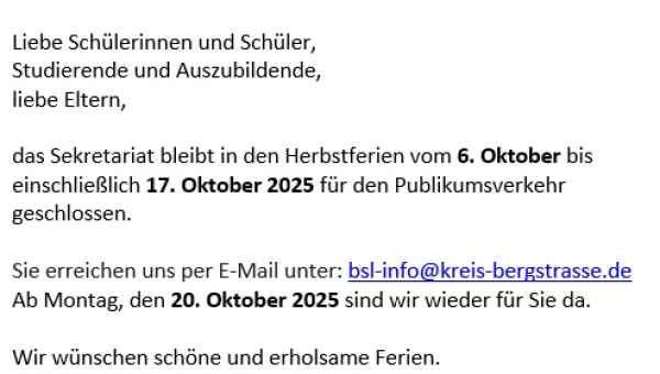 Öffnungszeiten während der Herbstferien